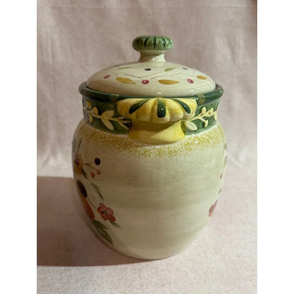 Certified International La Toscana Gladding Ceramic Fruit Floral‎ Canister w Lid